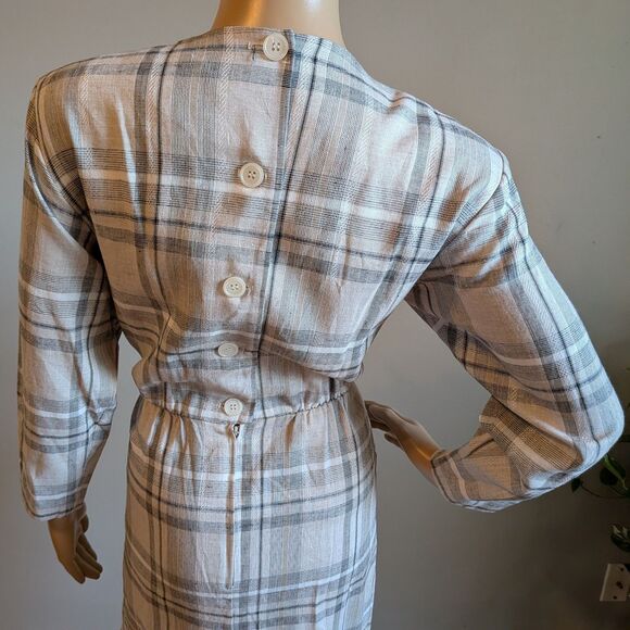 NWT Vintage 80s Clues Collections Plaid Midi Dress Secretary Deadstock Size 6 - Picture 6 of 11